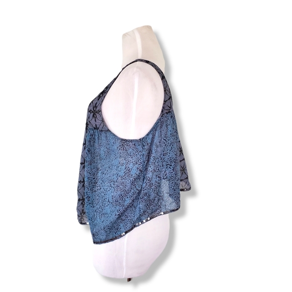 Ecote Sequined and Blue Floral Urban Outfitters Crop Tank Top - Picture 4 of 8